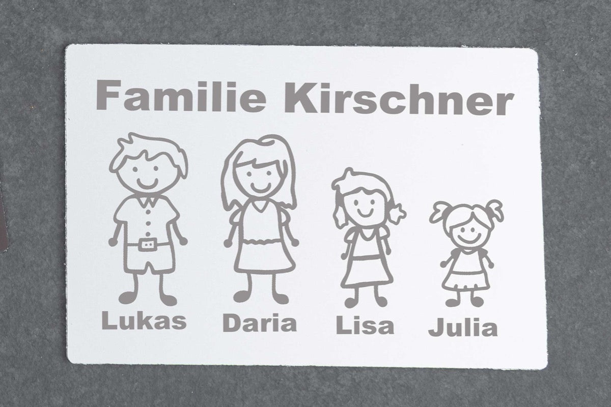 Personalisiertes Klingelschild Türschild Namensschild Briefkastenschild mit Familienfiguren