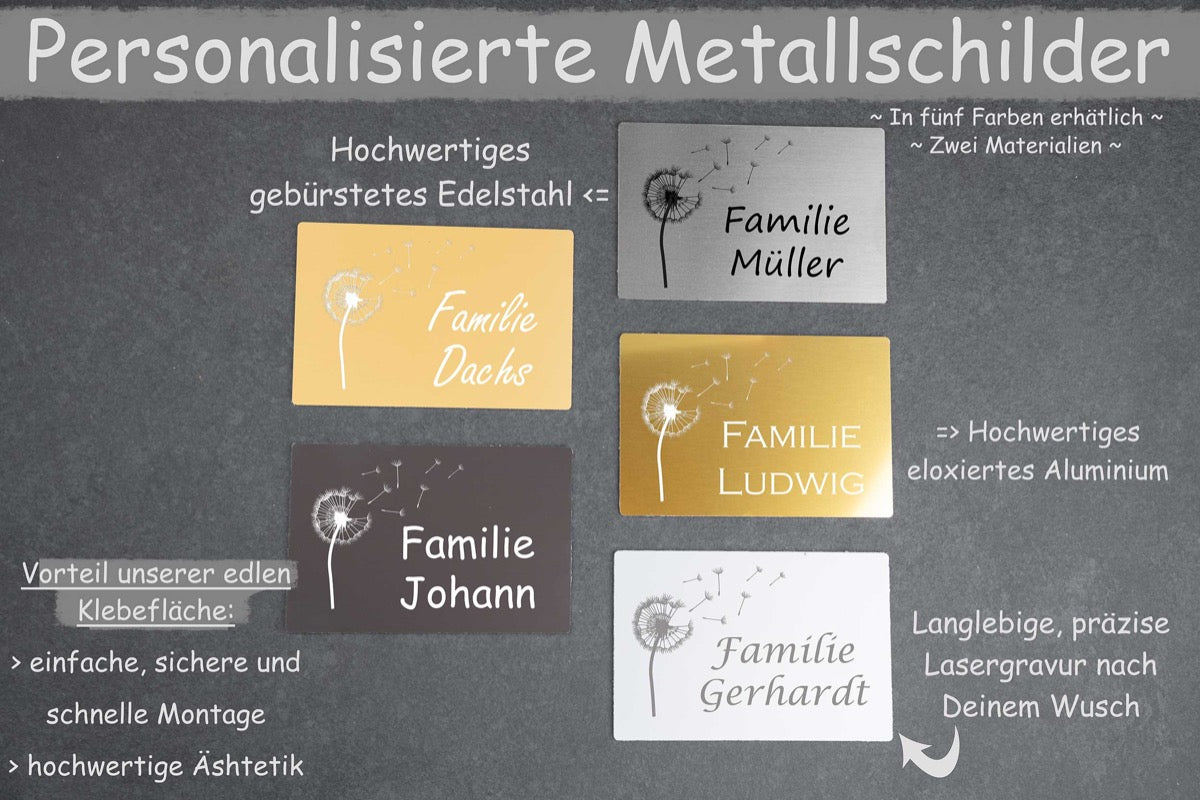 Personalisiertes Klingelschild Türschild Namensschild Briefkastenschild mit Pusteblume