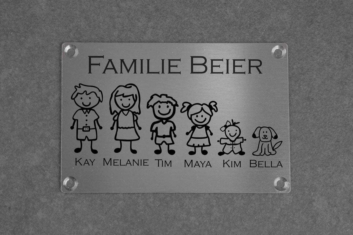 Personalisiertes Klingelschild Türschild Namensschild Briefkastenschild mit Familienfiguren