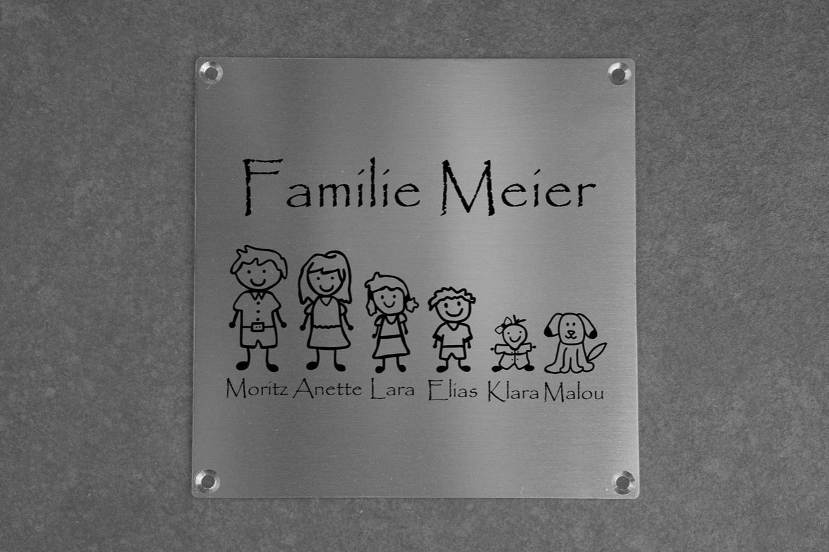 Personalisiertes Klingelschild Türschild Namensschild Briefkastenschild mit Familienfiguren