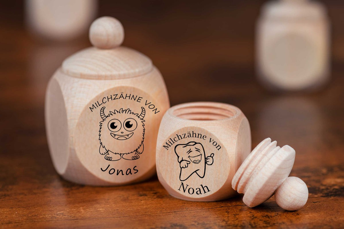 Milchzahndose mit Namen personalisiert