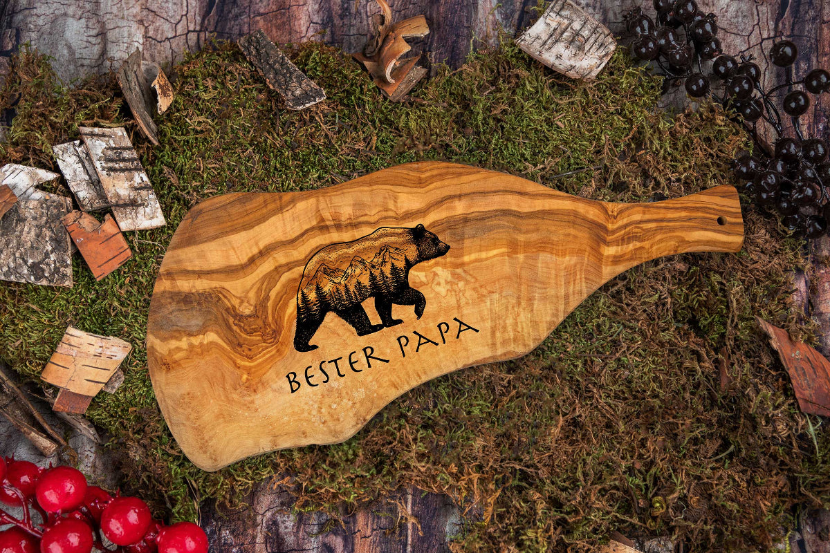 Olivenholz Brotzeitbrett mit Deiner Wunschgravur und vielen Motiven- Schneidebrett