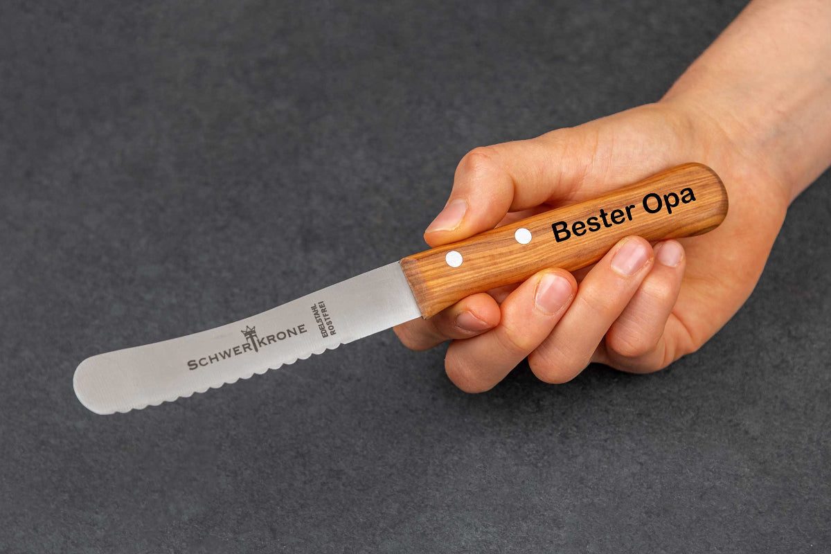 Olivenholz-Messer personalisiert mit Gravur