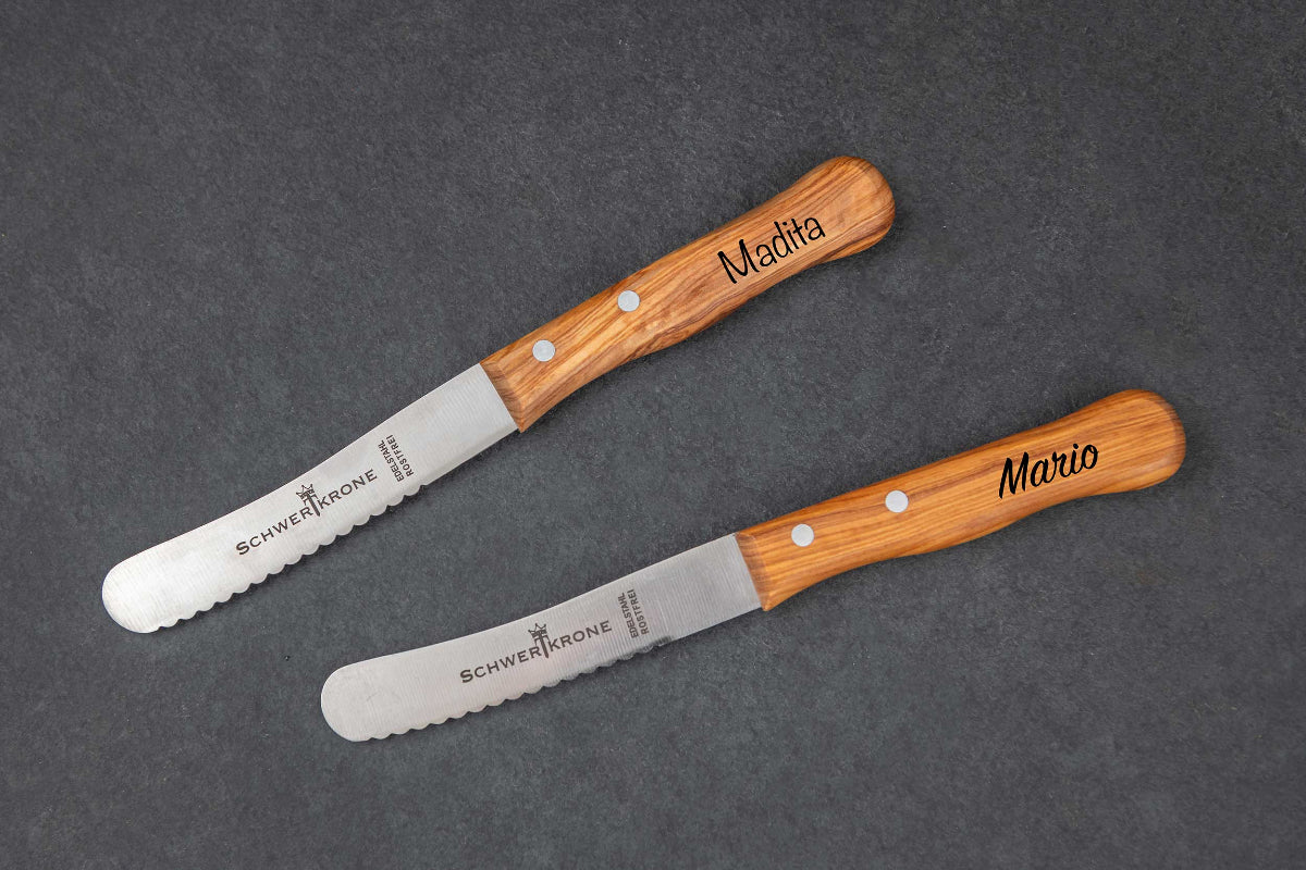 Olivenholz-Messer personalisiert mit Gravur