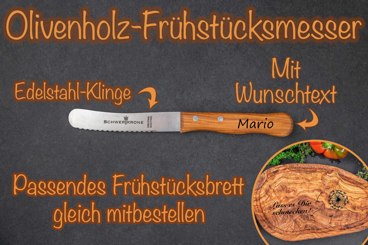 Olivenholz-Messer personalisiert mit Gravur