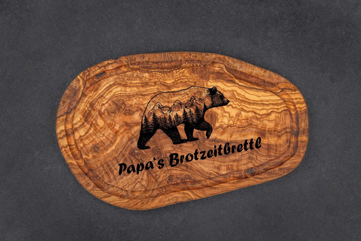 Brotzeitbrett Olivenholz mit vielen Motiven und Wunschgravur - Schneidebrett