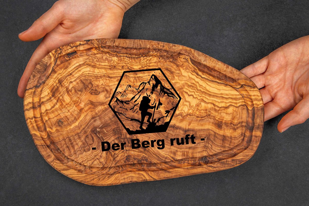 Brotzeitbrett Olivenholz mit vielen Motiven und Wunschgravur - Schneidebrett