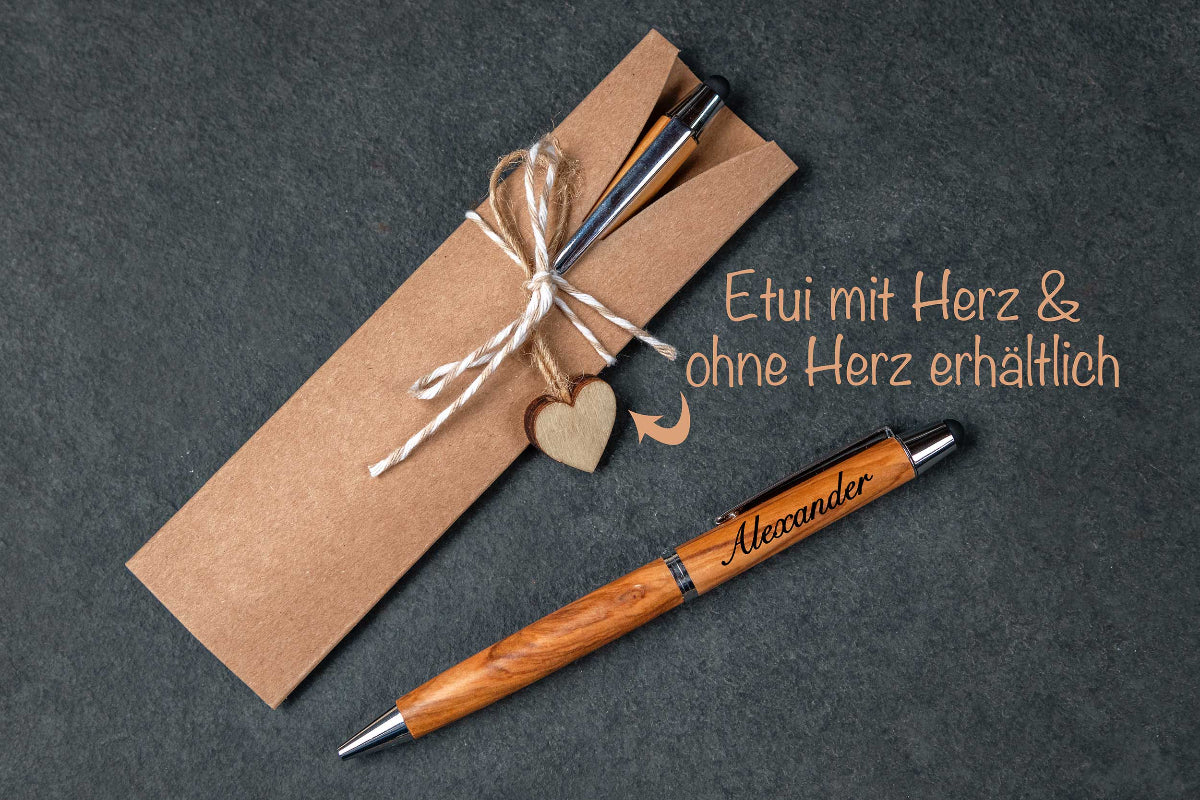 Olivenholz-Kugelschreiber mit Namen personalisiert