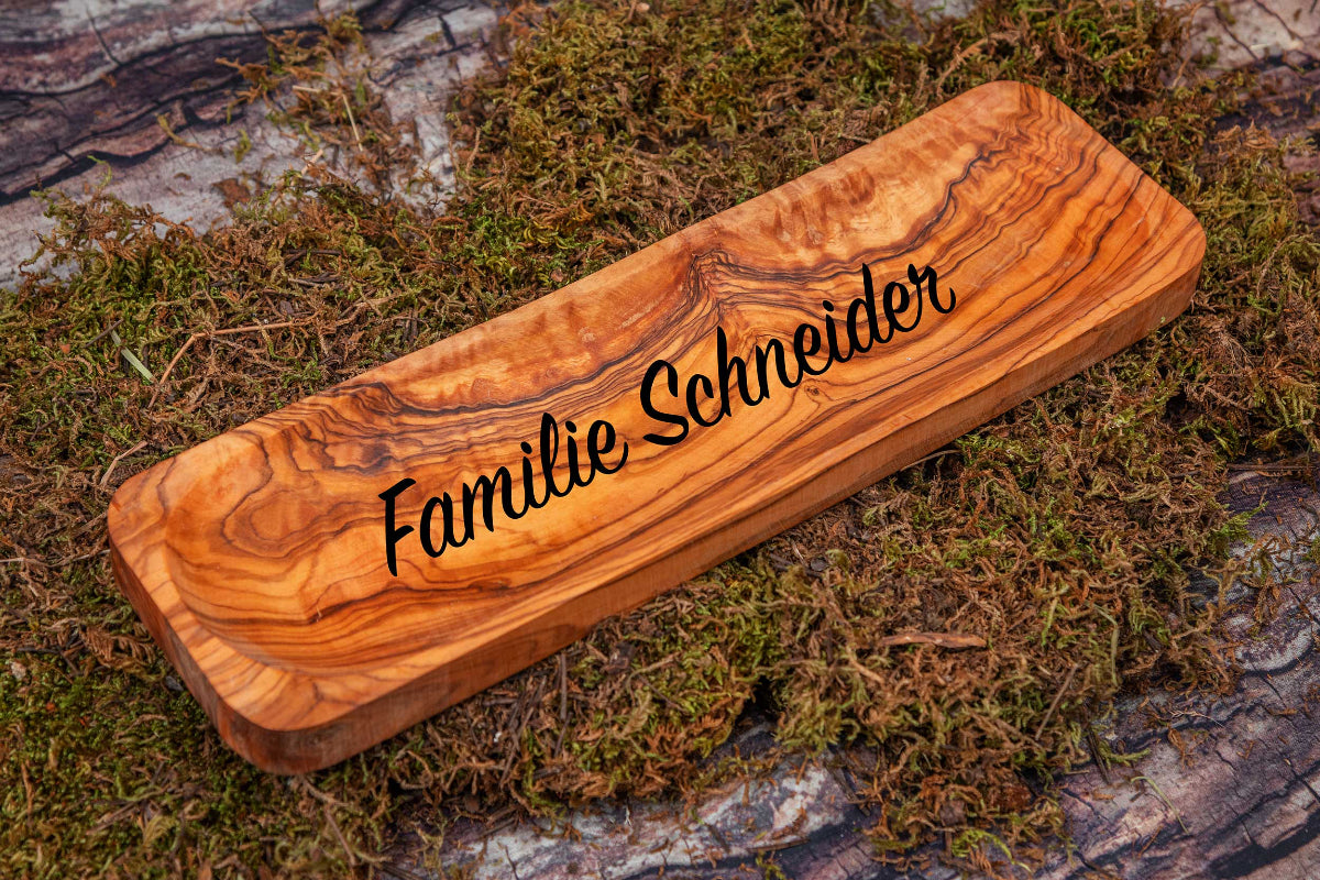 Olivenholz Schale mit Deiner Wunschgravur - Kochlöffelablage