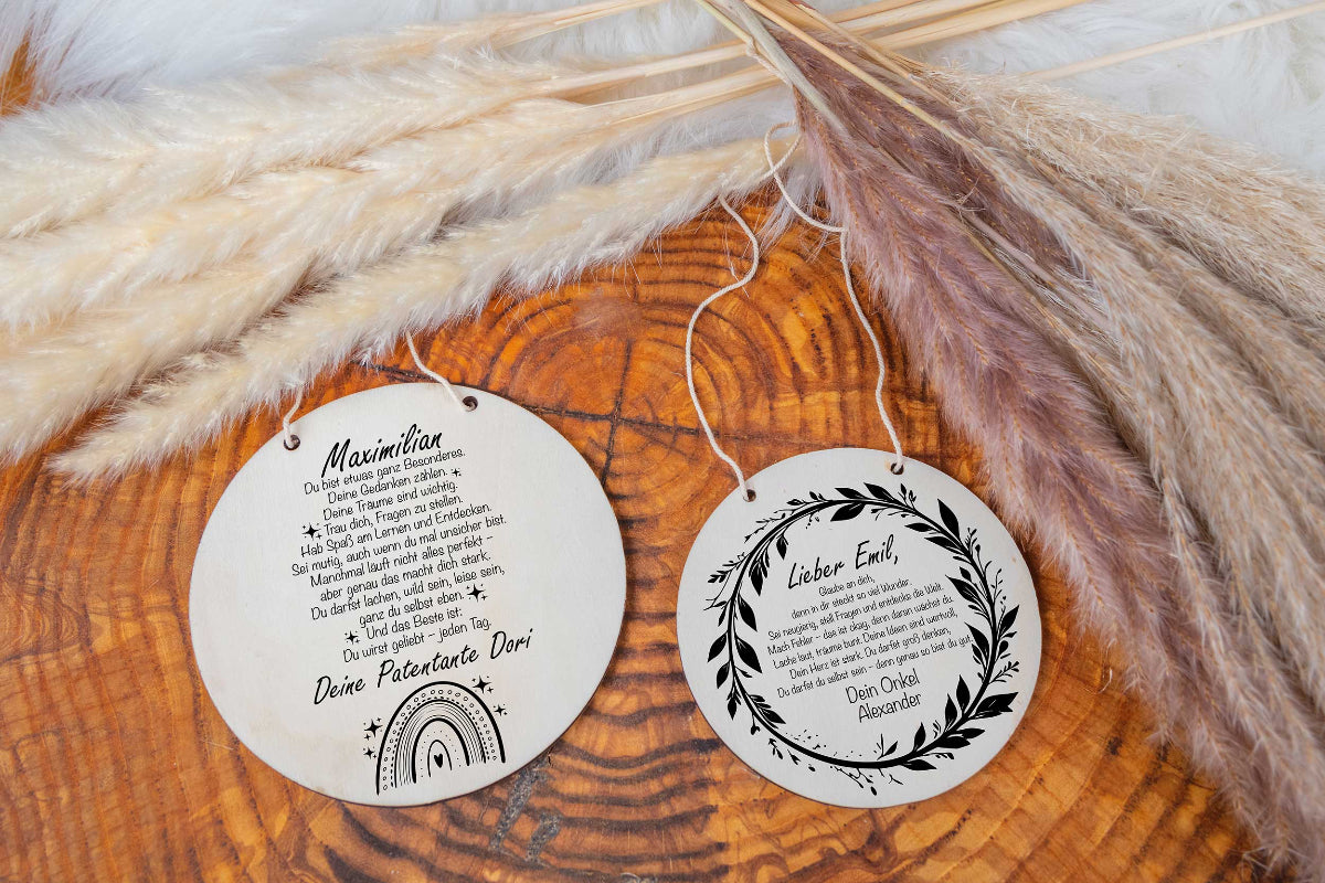 Holzschild personalisiert passend als Patenbrief zur Taufe