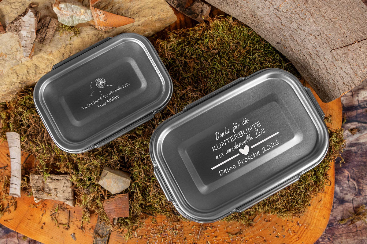 Premium Edelstahl Brotdose personalisiert in drei Größen