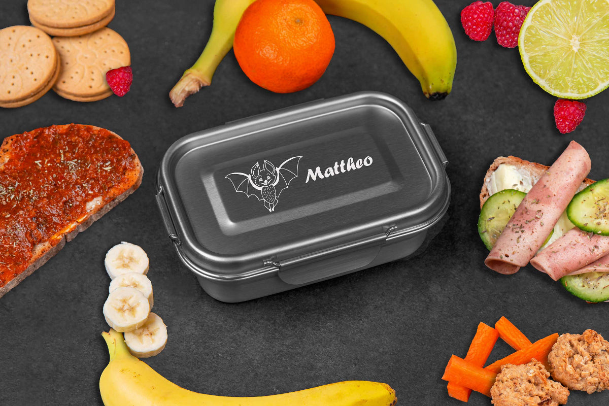 Premium Edelstahl Brotdose personalisiert in drei Größen für Kinder
