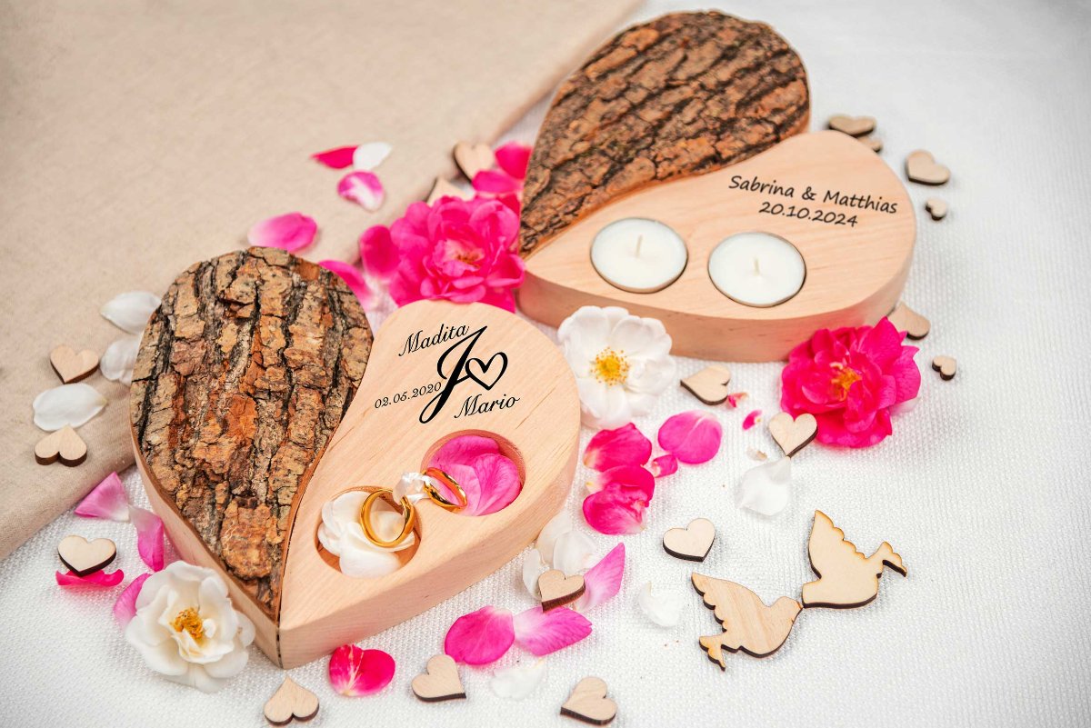 Ringkissen Holz Herz personalisiert mit Gravur