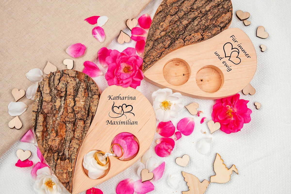 Ringkissen Holz Herz personalisiert mit Gravur