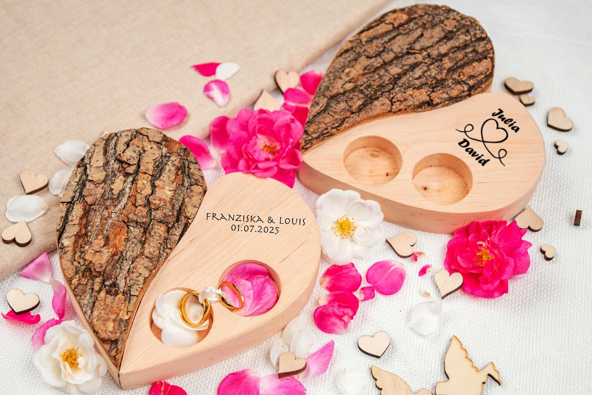 Ringkissen Holz Herz personalisiert mit Gravur