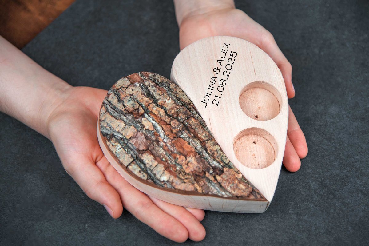 Ringkissen Holz Herz personalisiert mit Gravur