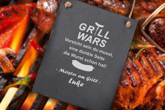 Personalisiertes Grillschild mit Grill Wars aus Schiefer