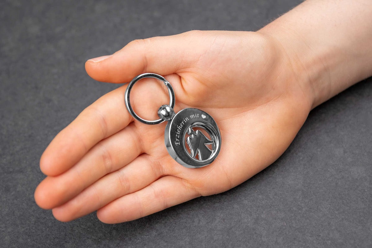 Schlüsselanhänger Schutzengel mit Gravur und Einkaufswagenchip