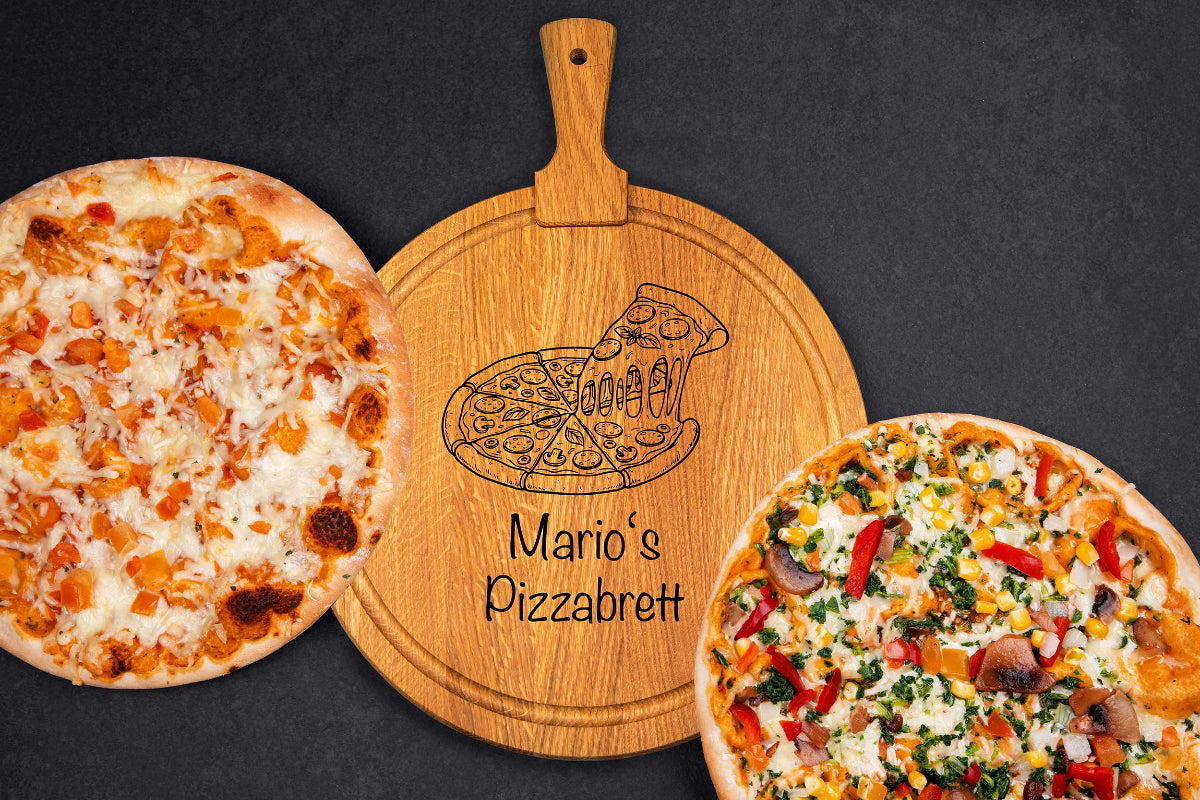 Pizzateller personalisiert aus Eichenholz • Pizzabrett