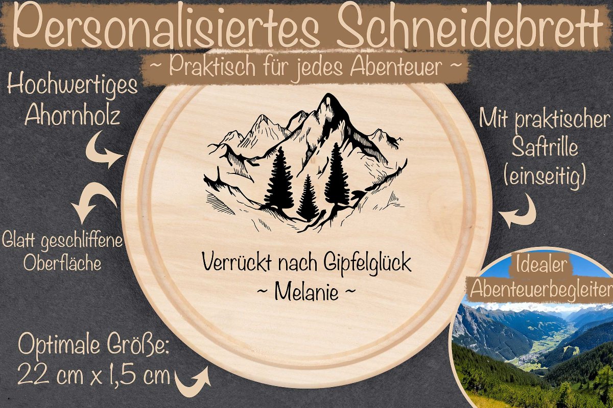 Brotzeitbrett rund personalisiert aus Holz - Schneidebrett