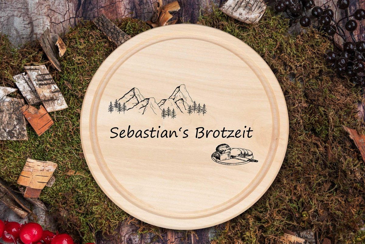 Brotzeitbrett rund personalisiert aus Holz - Schneidebrett