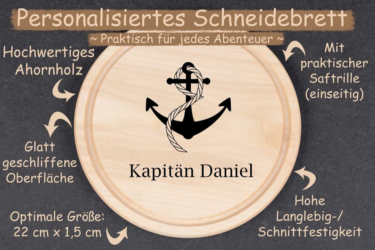 Brotzeitbrett personalisiert mit Namen und Anker