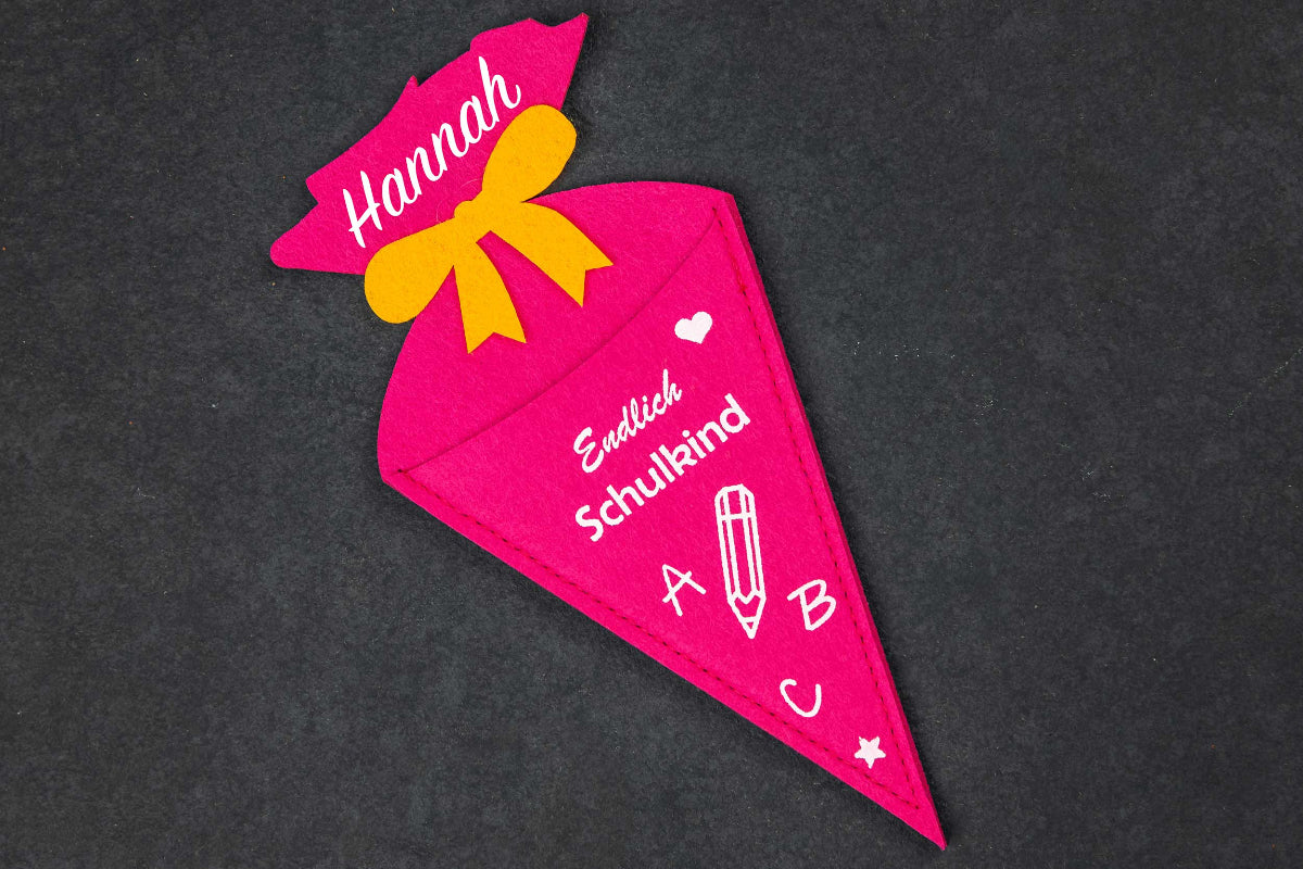 Schultüte aus Filz mit Wunschname - Geldgeschenk Einschulung, Schulanfang