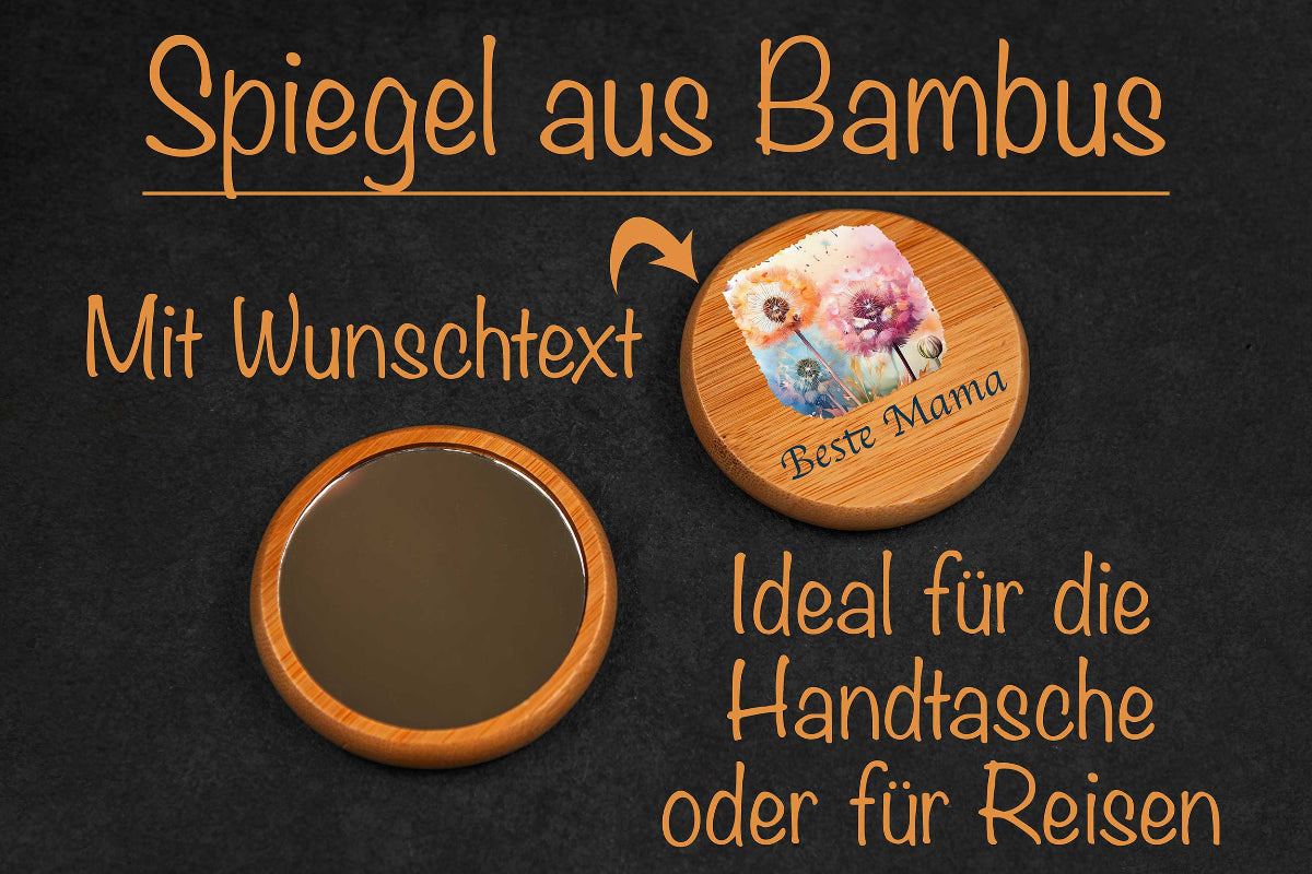 Spiegel aus Bambus personalisiert mit Wunschtext - Schminkspiegel