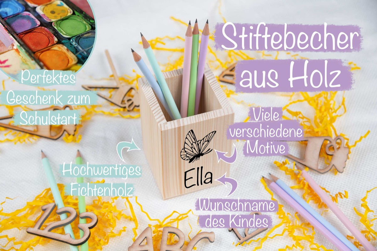 Stiftehalter personalisiert aus Holz ideal zur Einschulung oder zum Schulanfang