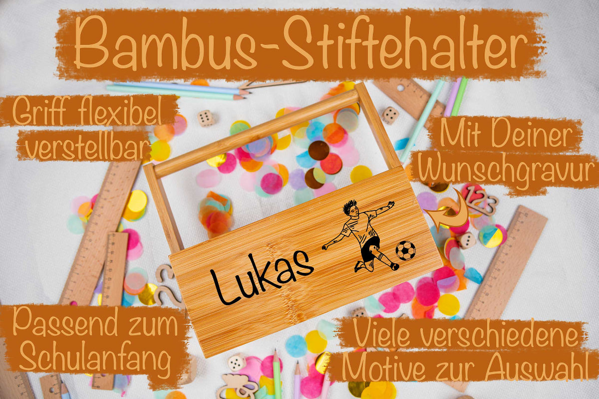 Stiftehalter personalisiert aus Bambus ideal zur Einschulung oder zum Schulanfang