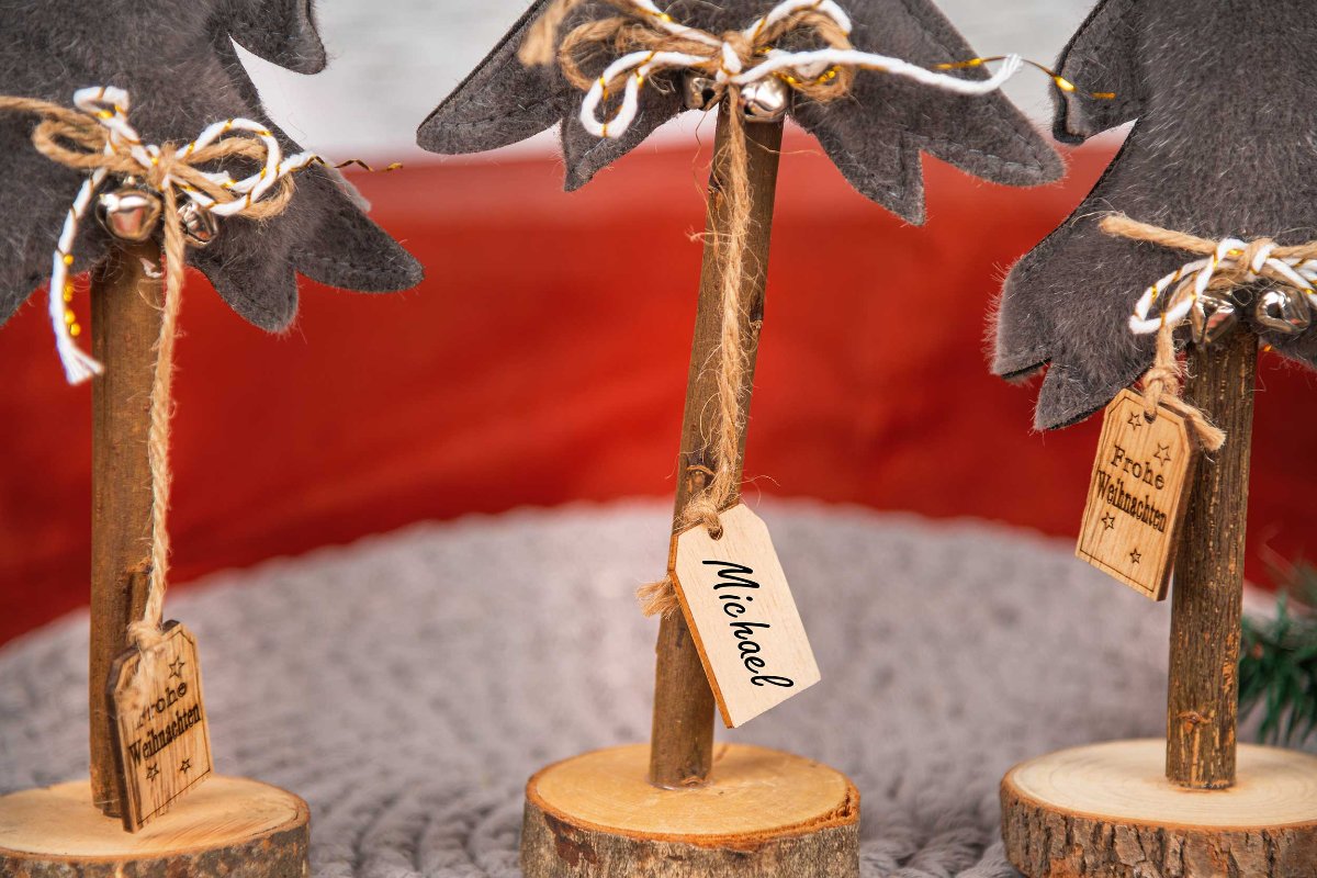 Weihnachtsgeschenk Stoff Tannenbaum mit Gravur personalisiert