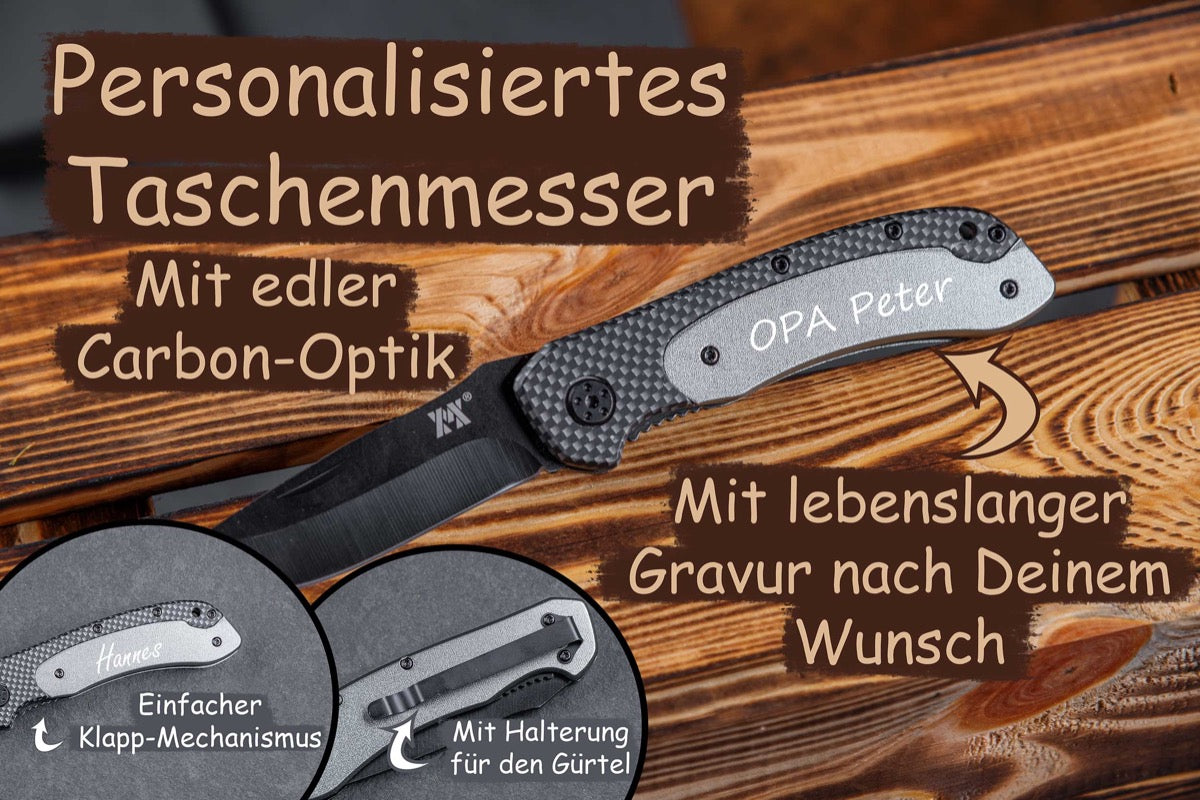 Personalisiertes Taschenmesser in Carbon-Optik