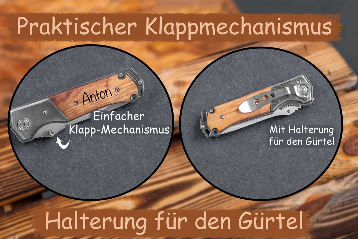 Personalisiertes Taschenmesser mit Gürtelhalterung