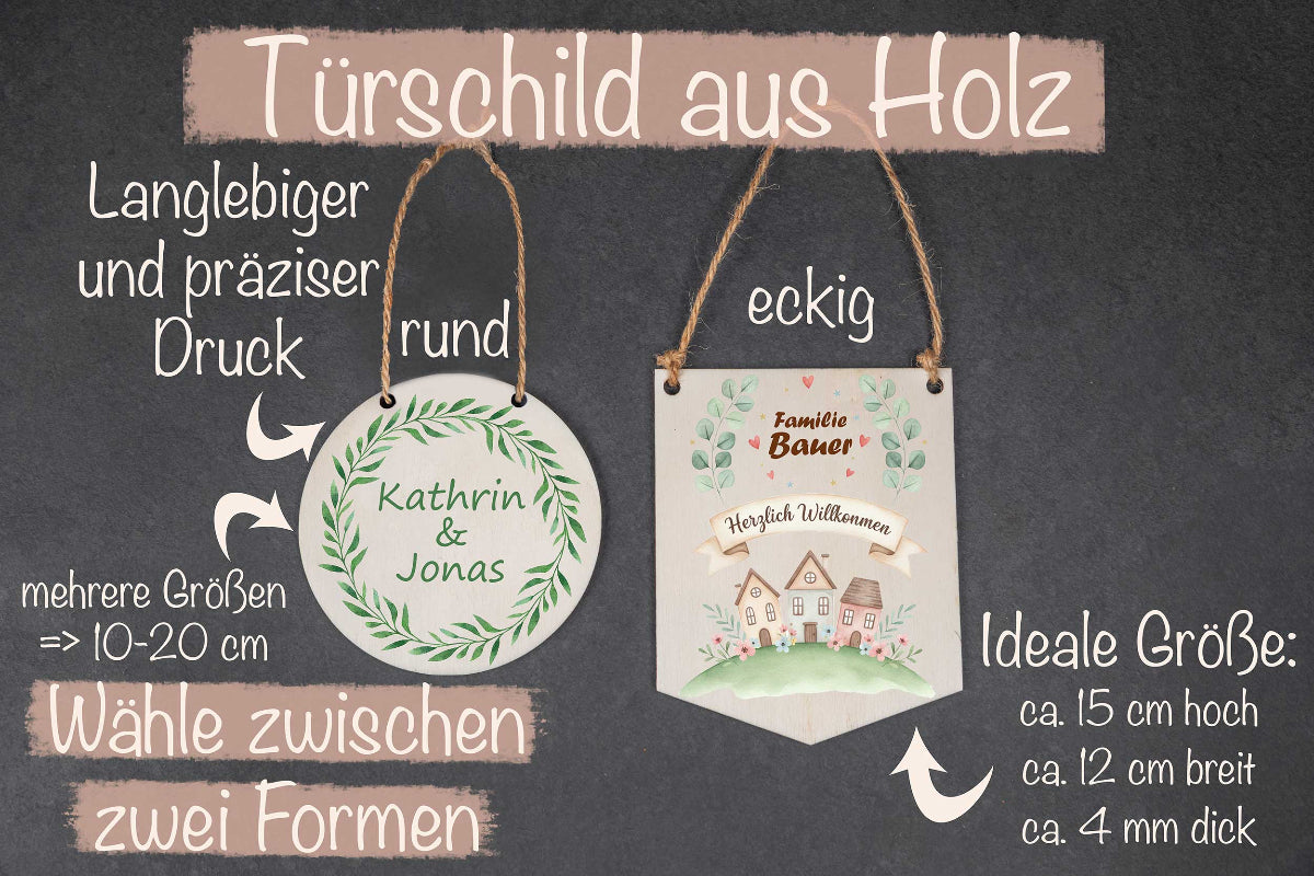 Türschild aus Holz personalisiert mit Name