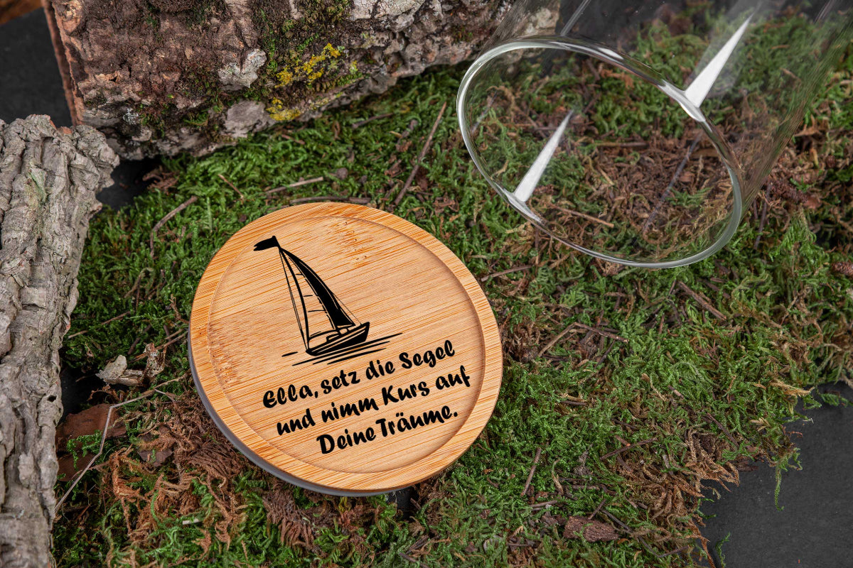 Personalisiertes Vorratsglas mit Gravur und Bambusdeckel - Keksdose