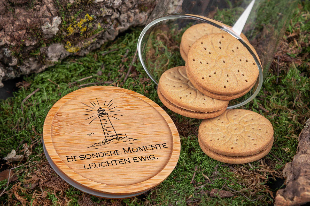 Personalisiertes Vorratsglas mit Gravur und Bambusdeckel - Keksdose