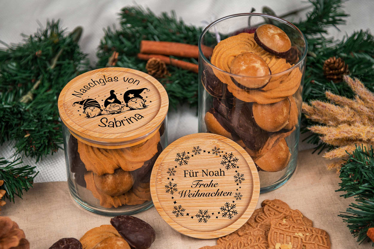 Personalisiertes Keksglas mit Namen und Bambusdeckel - Vorratsglas