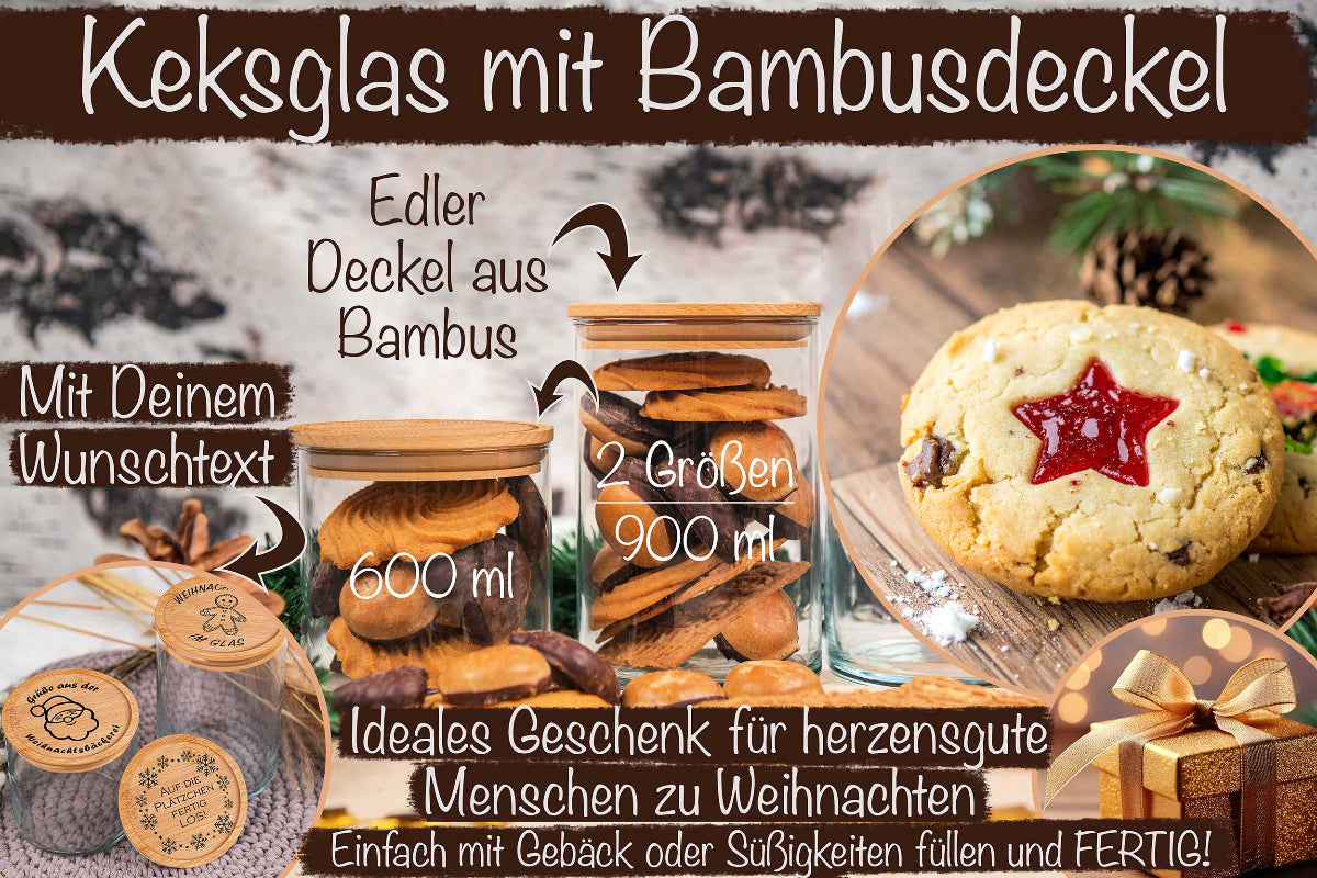 Personalisiertes Keksglas mit Namen und Bambusdeckel - Vorratsglas