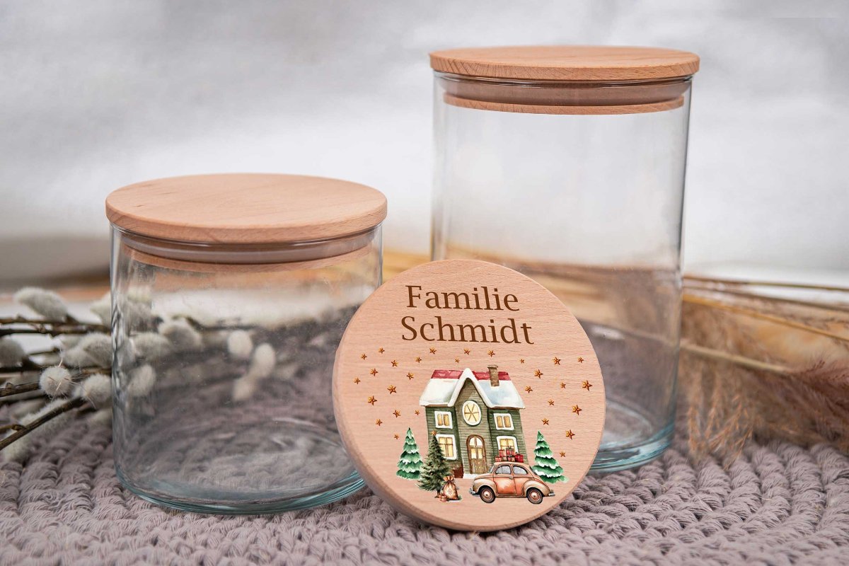 Keksdose personalisiert mit Namen und Holzdeckel - Vorratsglas