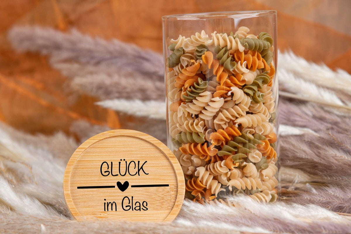Personalisiertes Vorratsglas mit Gravur und Bambusdeckel - Keksdose