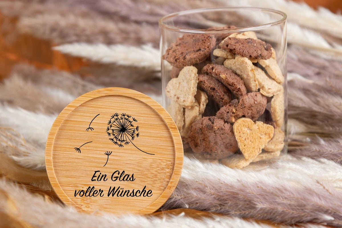Personalisiertes Vorratsglas mit Gravur und Bambusdeckel - Keksdose