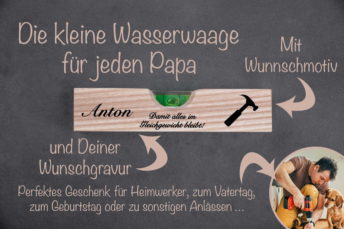 Personalisierte Wasserwaage mit Faust Motiv für Papa