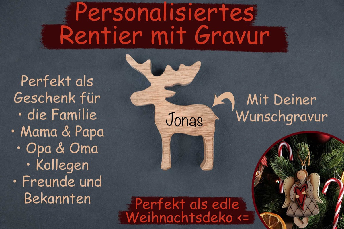 Personalisiertes Rentier mit Namen aus Holz