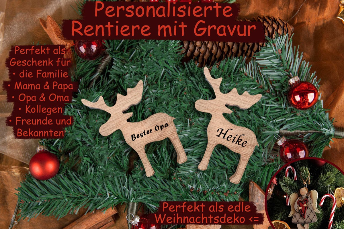 Personalisiertes Rentier mit Namen aus Holz