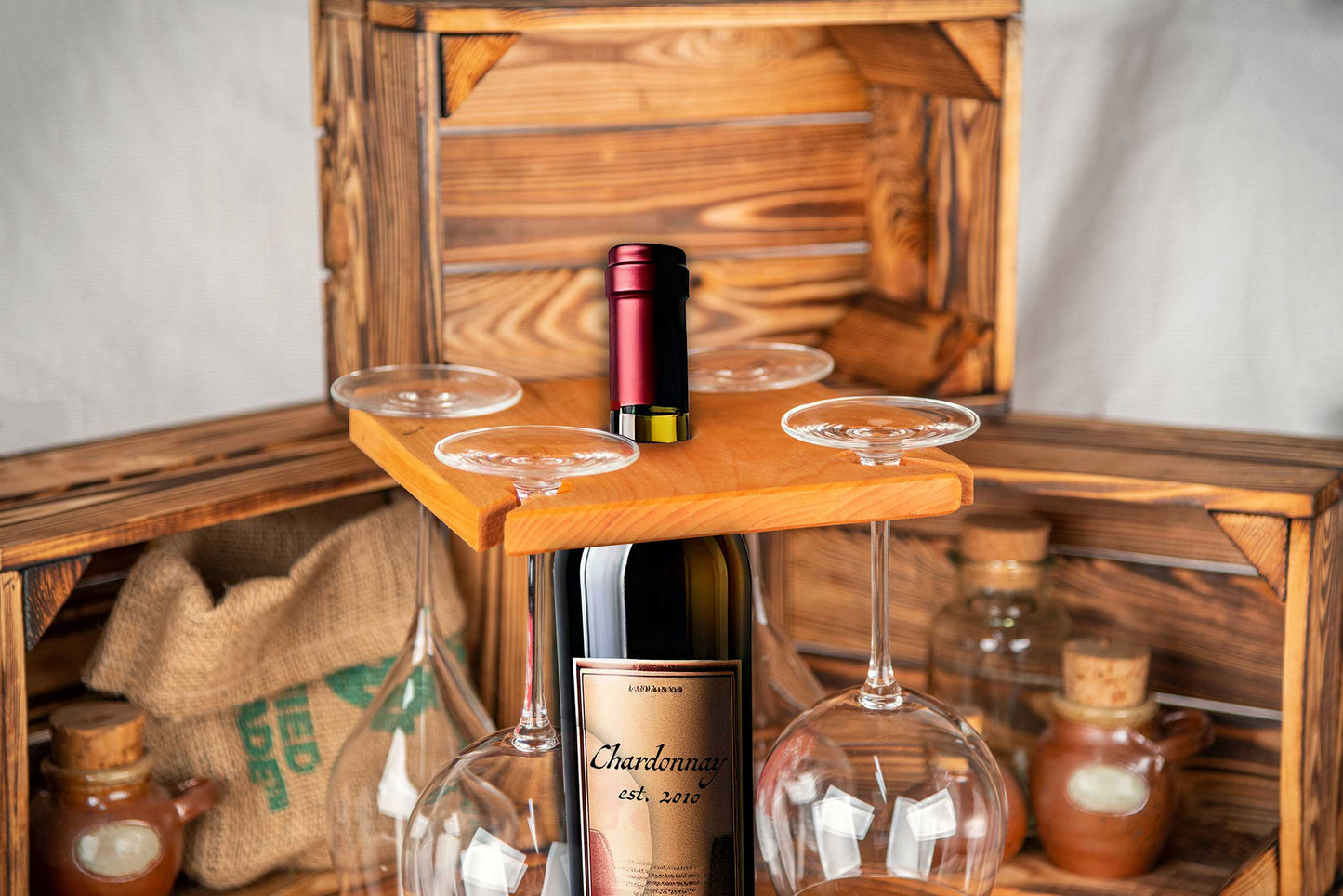 Personalisierter Weinbutler mit Wunschgravur aus Holz