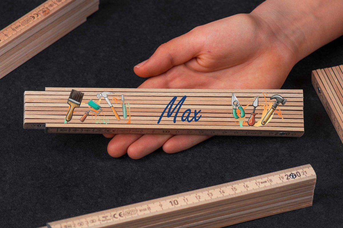 Kinder Zollstock personalisiert mit Baustelle und Werkzeugen • Mini Handwerker