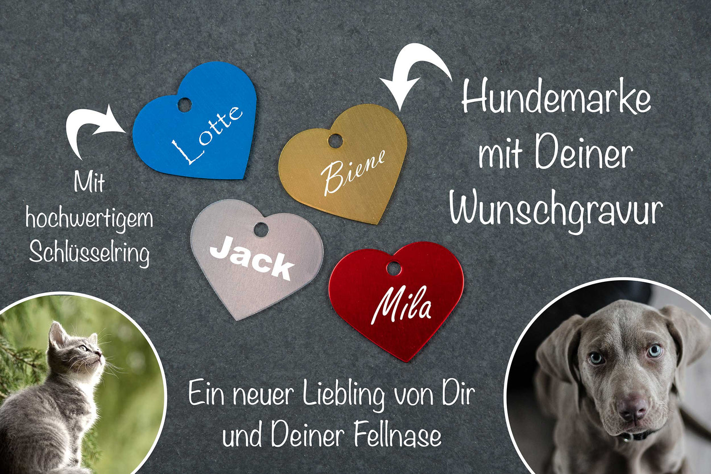 Hundemarke mit Gravur als Herz