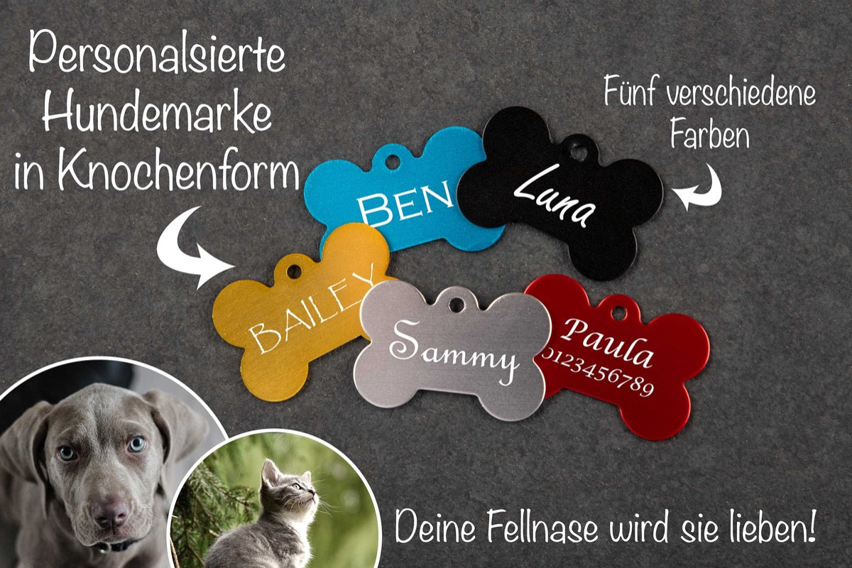 Hundemarke mit Gravur in Knochenform