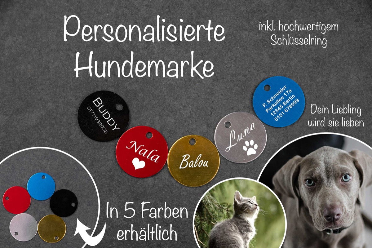 Runde Hundemarke mit Gravur