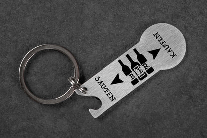 Schlüsselanhänger personalisiert mit Einkaufswagenchip und Flaschenöffner in Einem